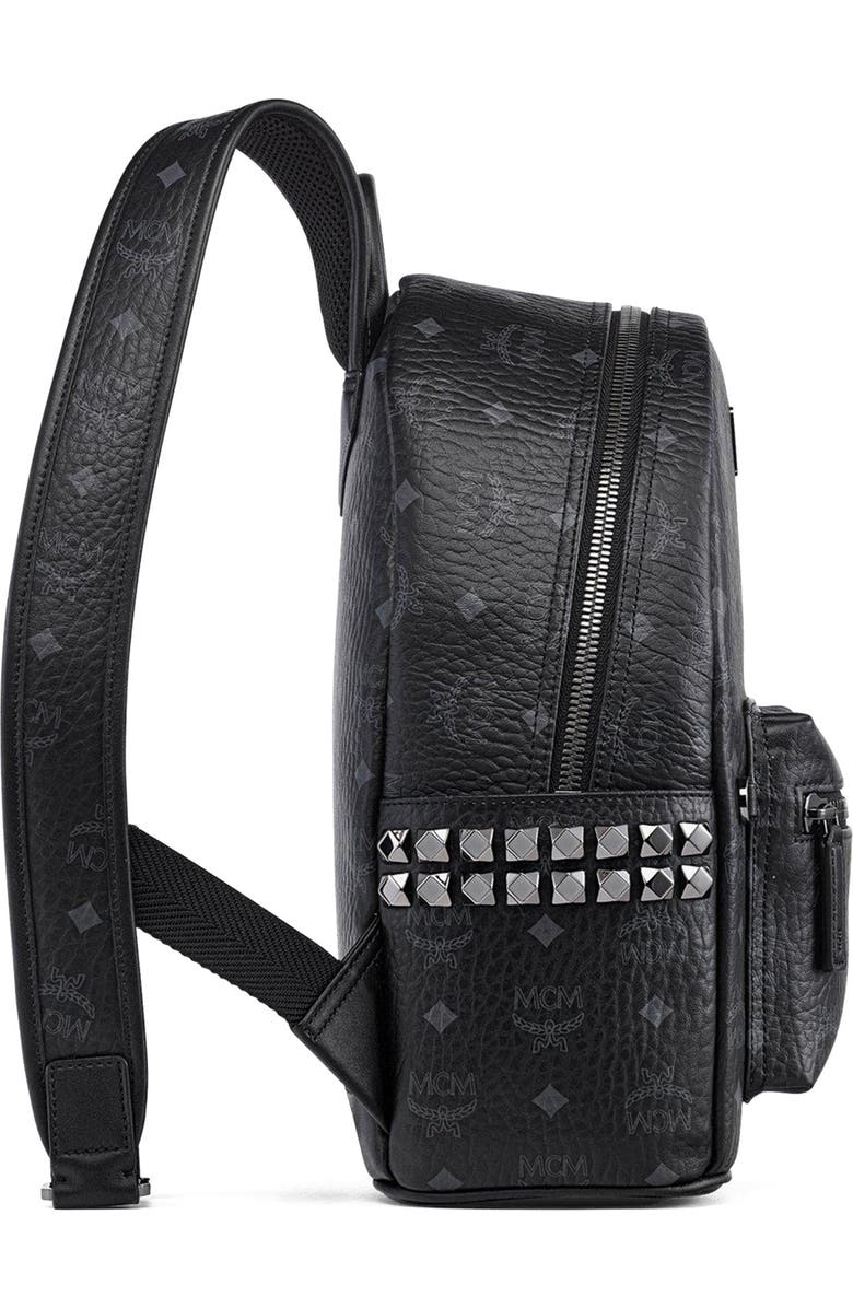 MCM Stark Side Studs Backpack in Visetos, Alternate, color, Black