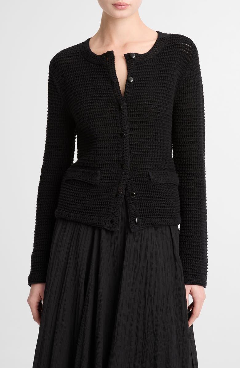 Vince Cotton Open Stitch Cardigan, Main, color, Black