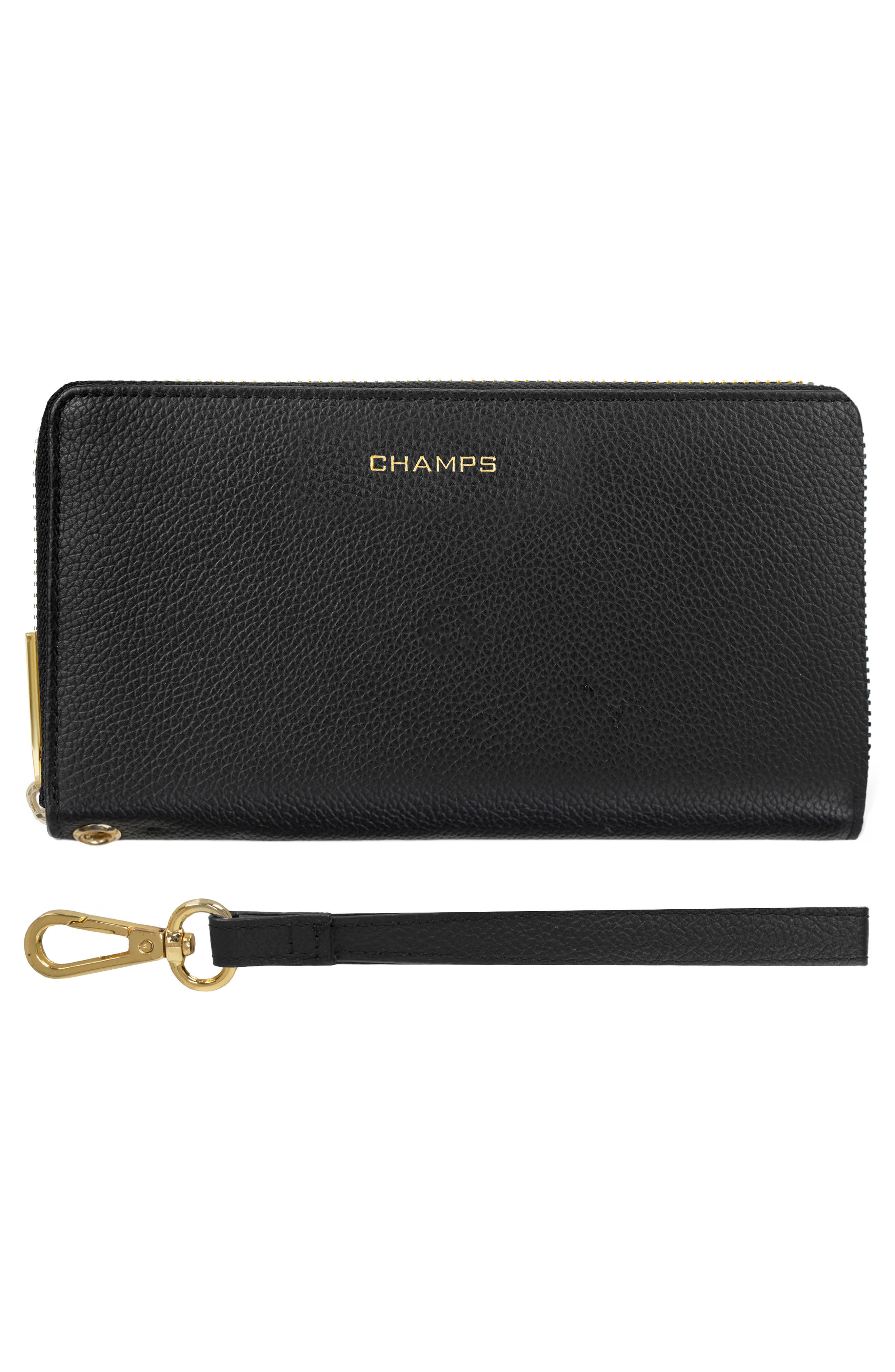Leather Zip Around Clutch, Alternate, color, BLACK