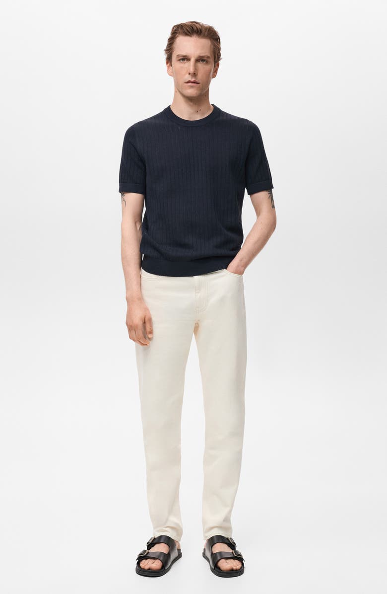 MANGO Openwork Stripe Cotton Top, Alternate, color, Navy