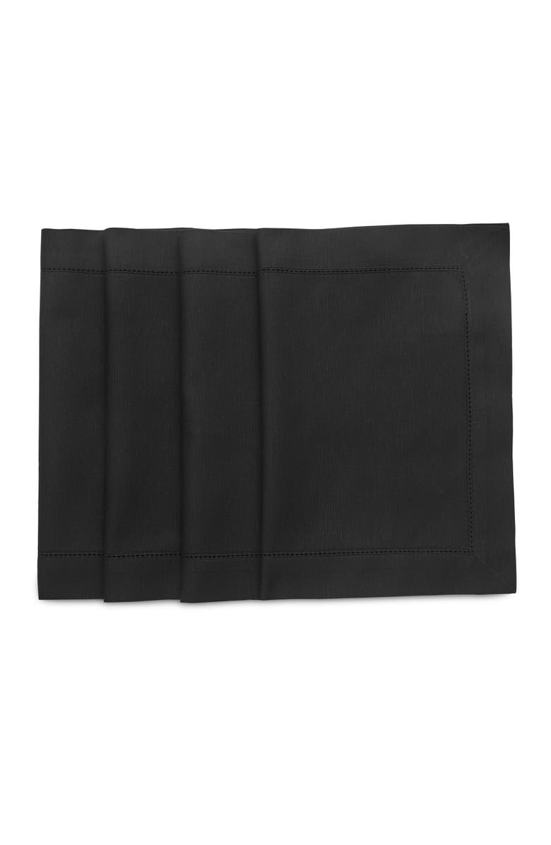 Solino Home Cotton Linen Hemstitch Placemats, 14" x 19", Main, color, Black