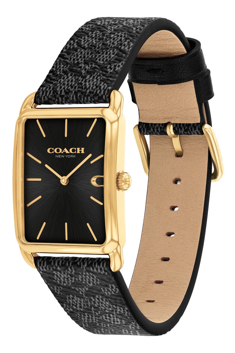 Elliot Synthetic Strap Watch, 32mm x 36mm, Alternate, color, BLACK