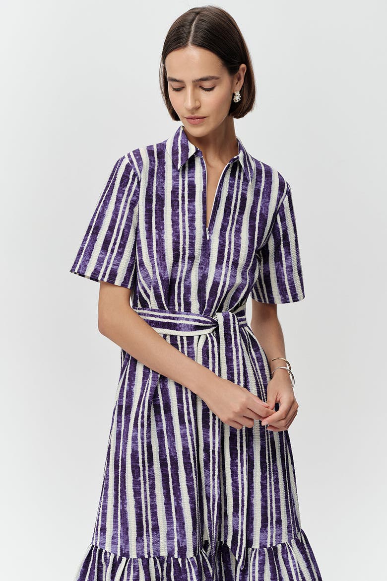 Xenia Short Sleeve Belted Pocketed Midi Dress, Alternate, color, Sax