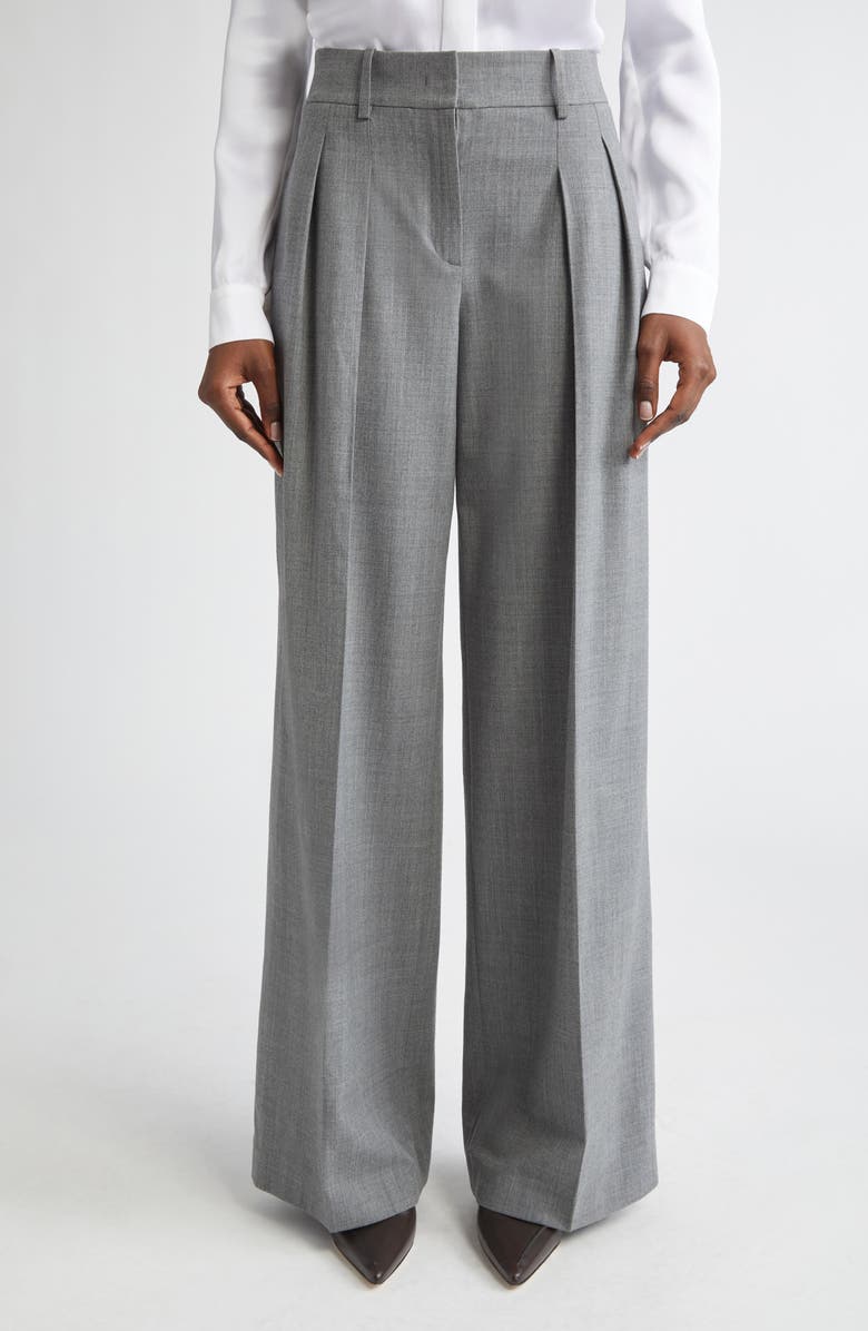 Michael Kors Collection Pleated Slouch Stretch Wool Trousers, Main, color, Banker Melange