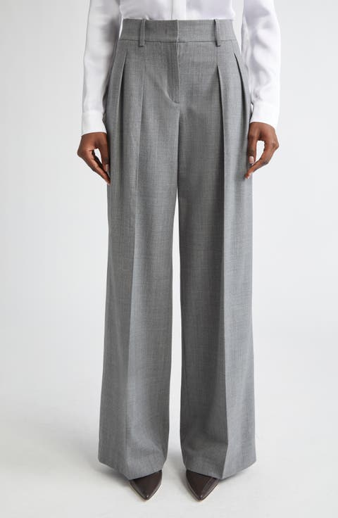 Pleated Slouch Stretch Wool Trousers