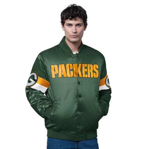 Men
s Starter Green Green Bay Packers Triple Option Satin Varsity Full-Snap Jacket