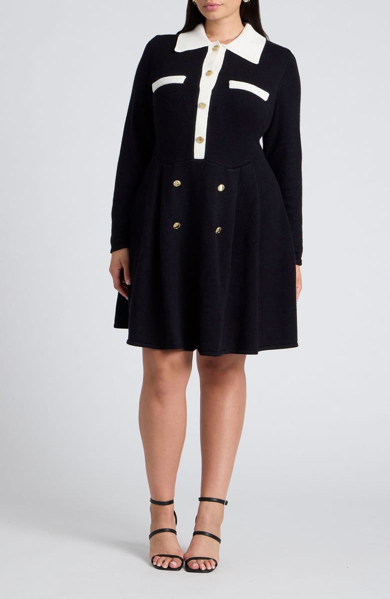 ELOQUII Collar Long Sleeve Sweater Dress, Main, color, 