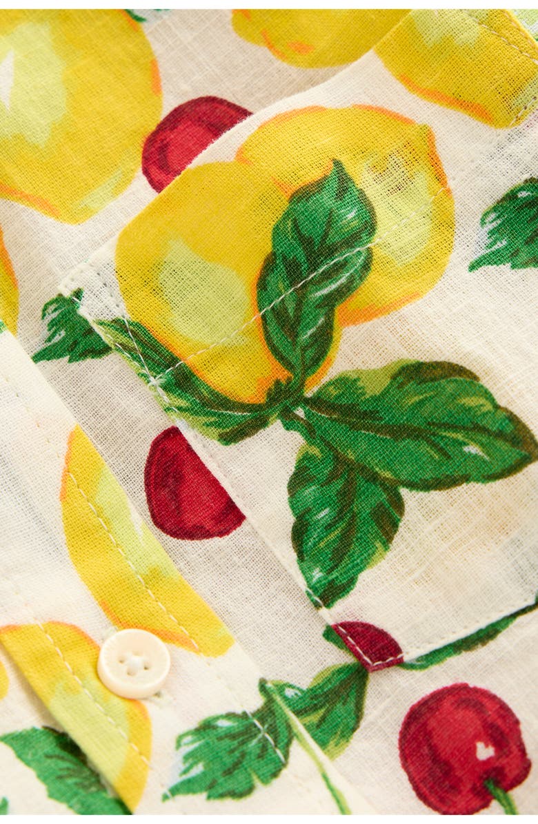 Mini Boden Kids' Fruit Print Short Sleeve Linen & Cotton Button-Down Shirt, Alternate, color, Lemons And Cherries
