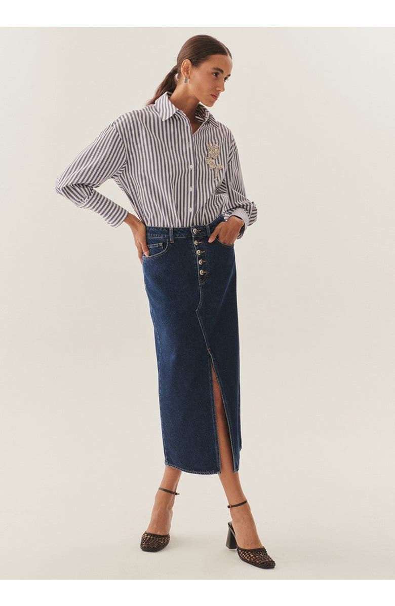 Exquise Malia Denim Skirt, Alternate, color, Indigo