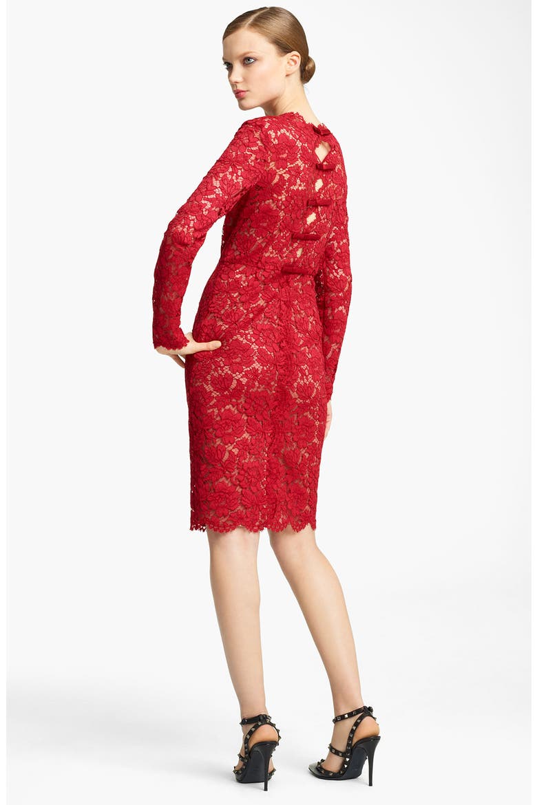 Bow Detail Lace Sheath Dress, Alternate, color, RED