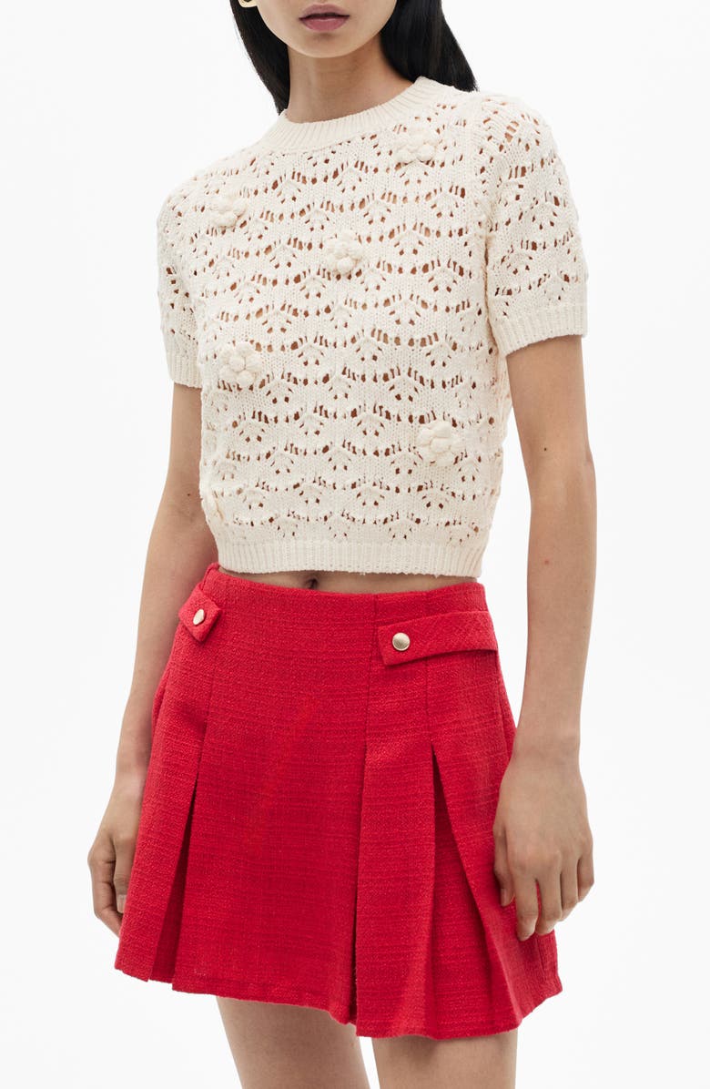 MANGO Open Stitch Short Sleeve Crop Sweater, Main, color, 