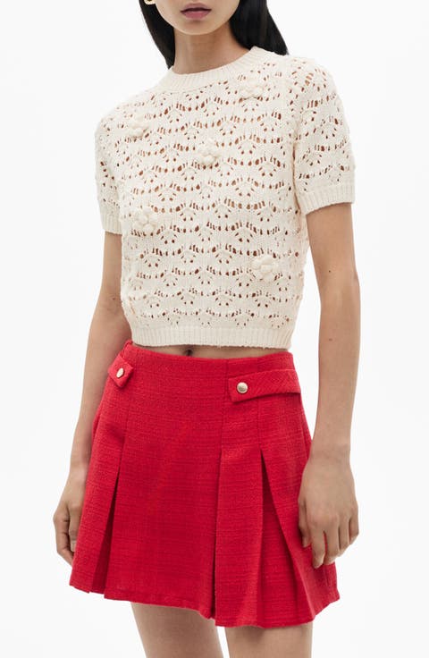 Open Stitch Short Sleeve Crop Sweater