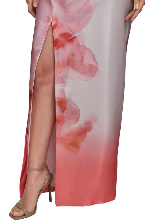 Donna Karan Placed Floral Strapless Column Gown In Spring Mel