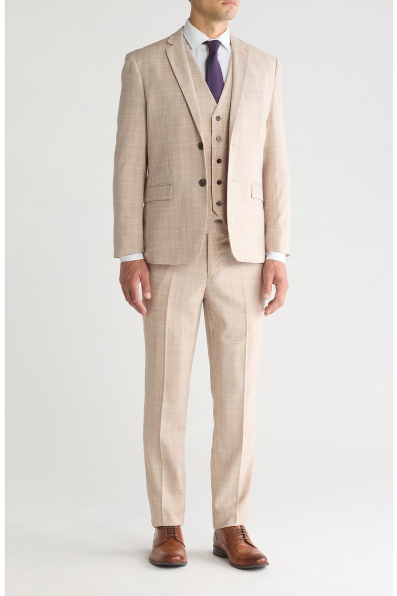 Slim Fit Check Stretch Three Piece Suit, Main, color, SAND