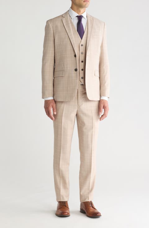 Slim Fit Check Stretch Three Piece Suit