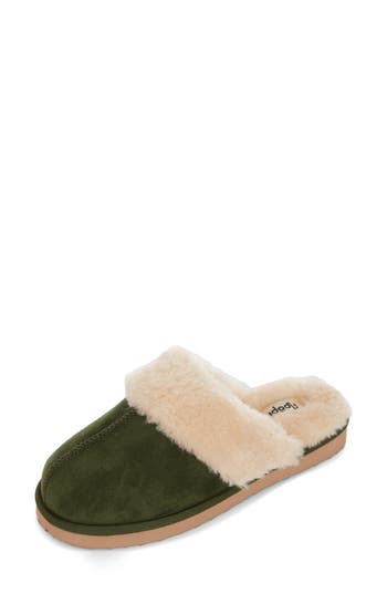 Floopi Faux Suede Faux Fur Lined Slipper In Green