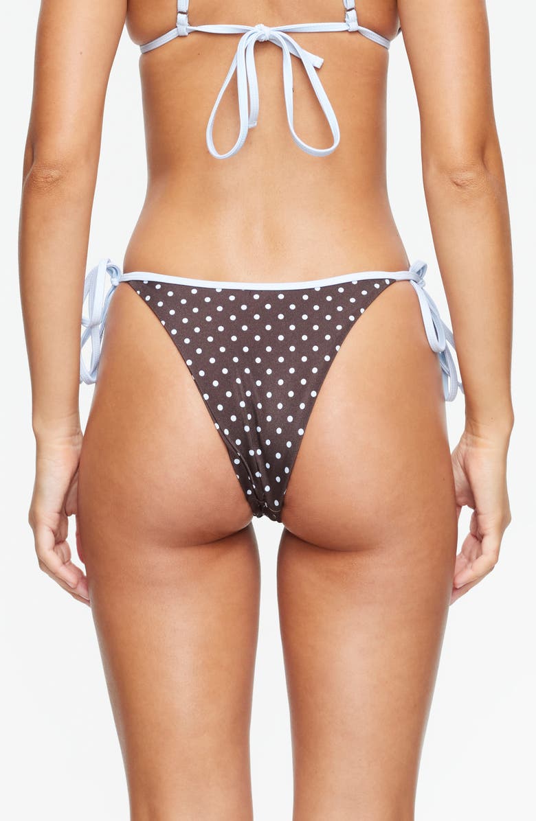 LIONESS Drift Side Tie Bikini Bottoms, Alternate, color, Chocolate Blue Polka