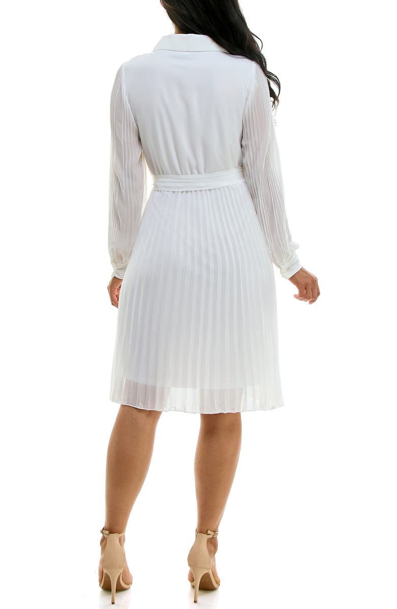 Nina Leonard Long Sleeve Pleated Shirtdress, Alternate, color, Ivory