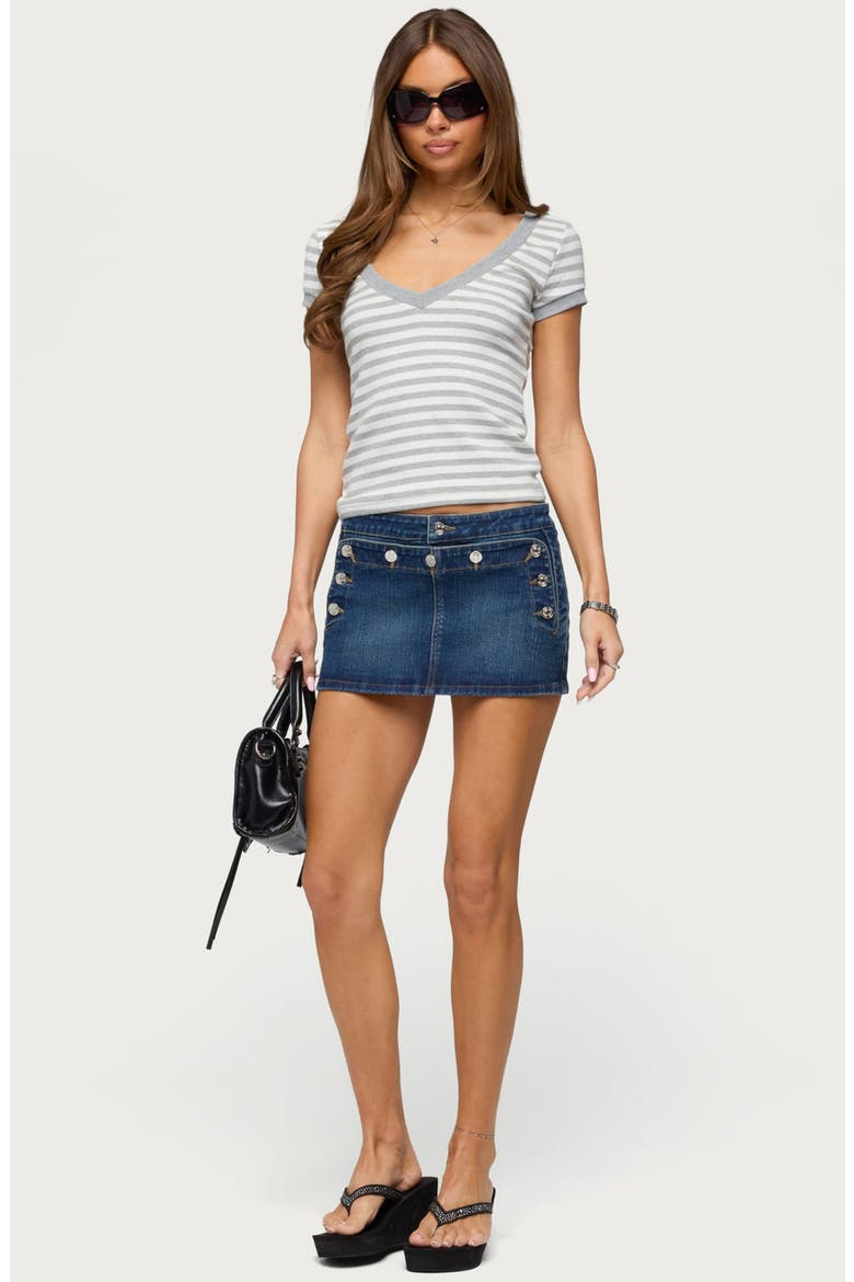 Antonela Stripe V-Neck T-Shirt, Alternate, color, GRAY-AND-WHITE