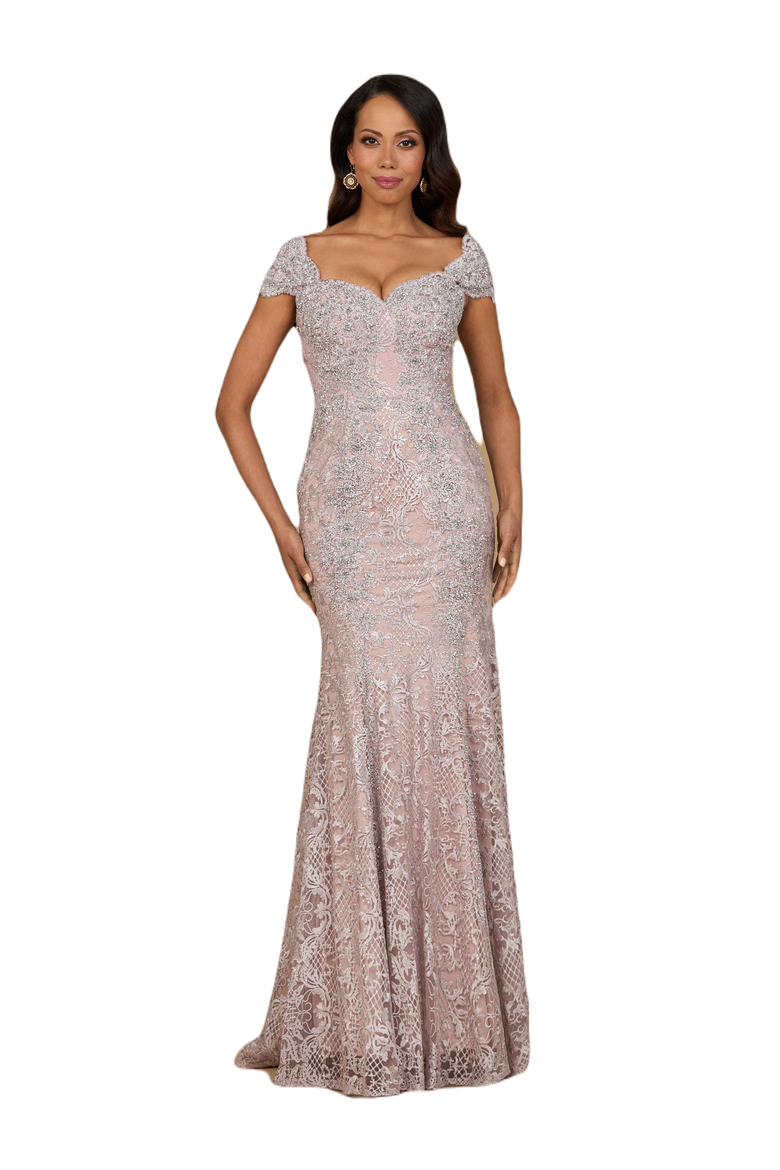 Fitted Lace Mermaid Gown, Main, color, Dusty Purple