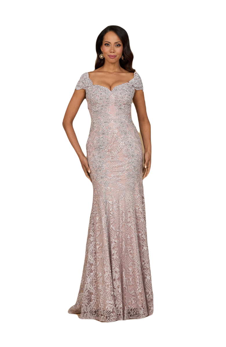 LARA New York Fitted Lace Mermaid Gown, Main, color, Dusty Purple