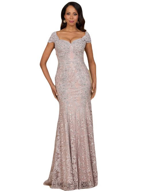 Lara New York Fitted Lace Mermaid Gown In Dusty Purple