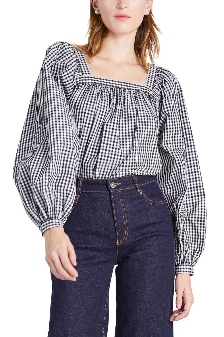gingham belle blouse, Main, color, BLACK