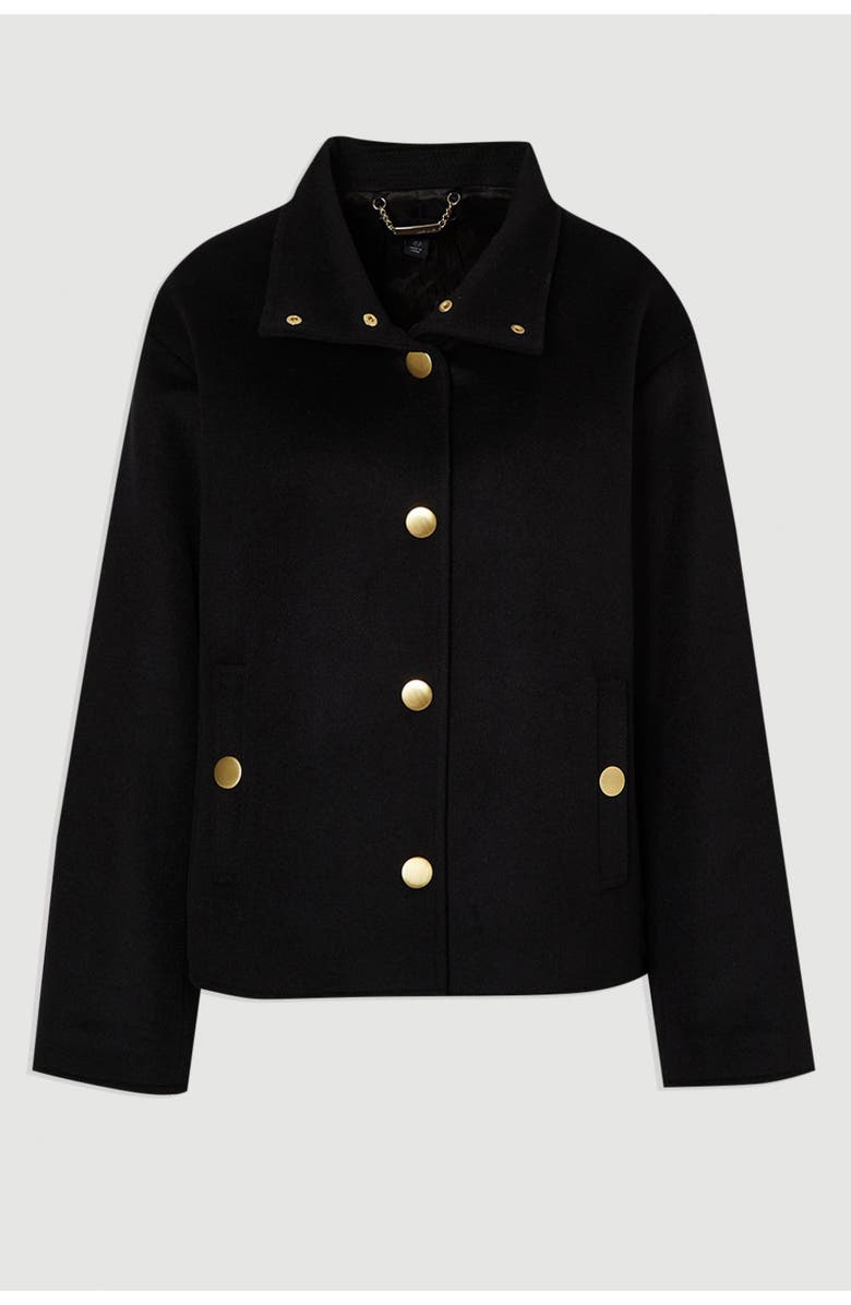 Karen Millen Brushed Wool Funnel Neck Tailored Coat, Alternate, color, Black