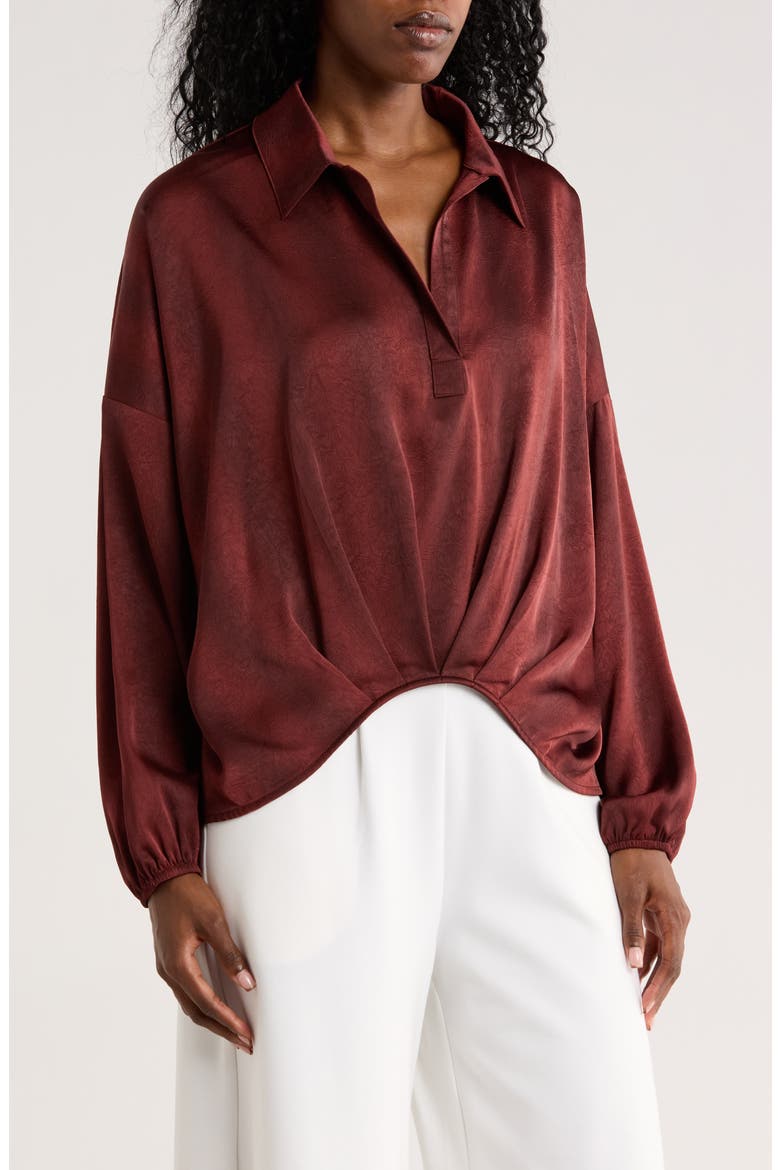 Untuck Johnny Collar Long Sleeve Top, Main, color, BURGUNDY
