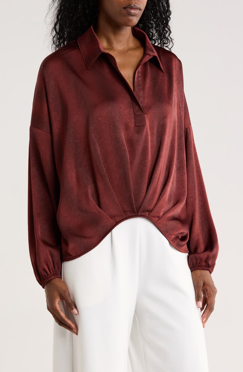 PATRIZIA LUCA Untuck Johnny Collar Long Sleeve Top, Main, color, Burgundy