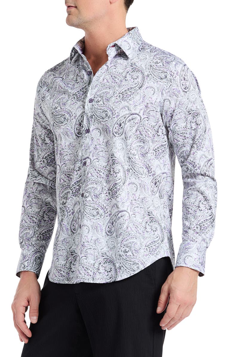 Robert Graham Ibiza Paisley Stretch Button-Up Shirt, Alternate, color, Purple