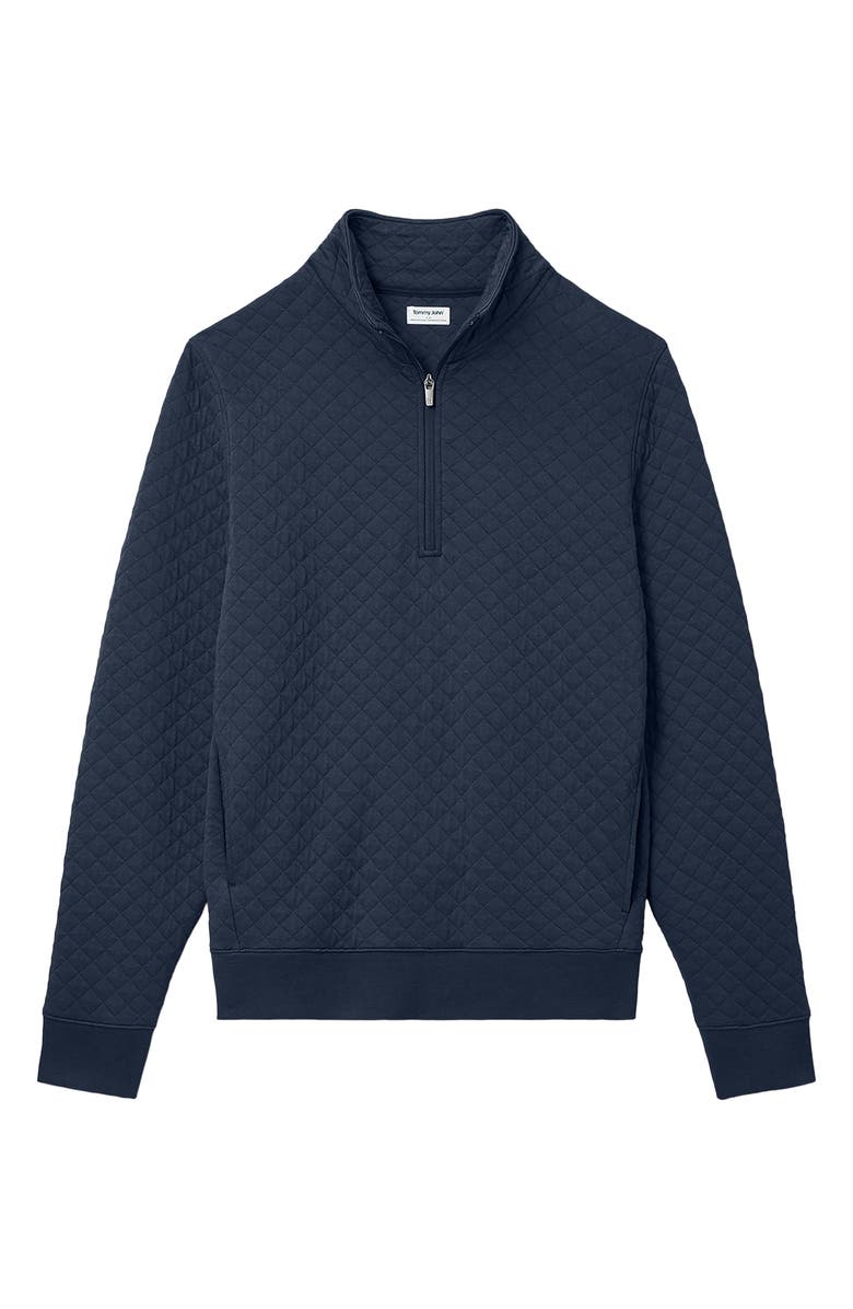 Tommy John Quilted Quarter Zip Top, Alternate, color, Dress Blues