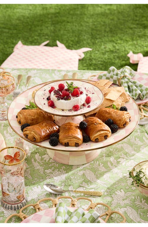 Mackenzie-childs Mackenzie Childs Rosy Check Large Pedestal Platter In Neutral