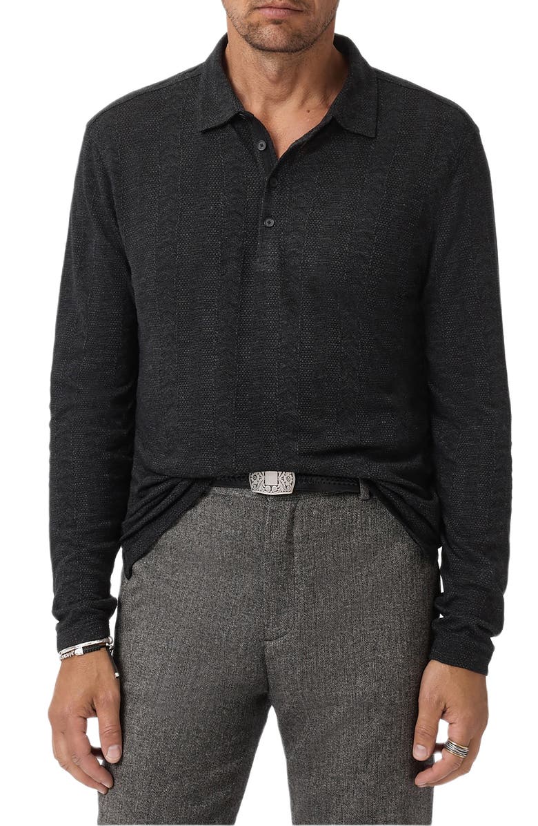 John Varvatos Jalen Three Color Marl Jacquard Long Sleeve Polo, Main, color, Black
