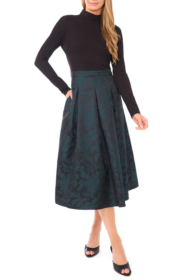 Long Sleeve Mixed Media Dress, Main, color, RAIN FOREST