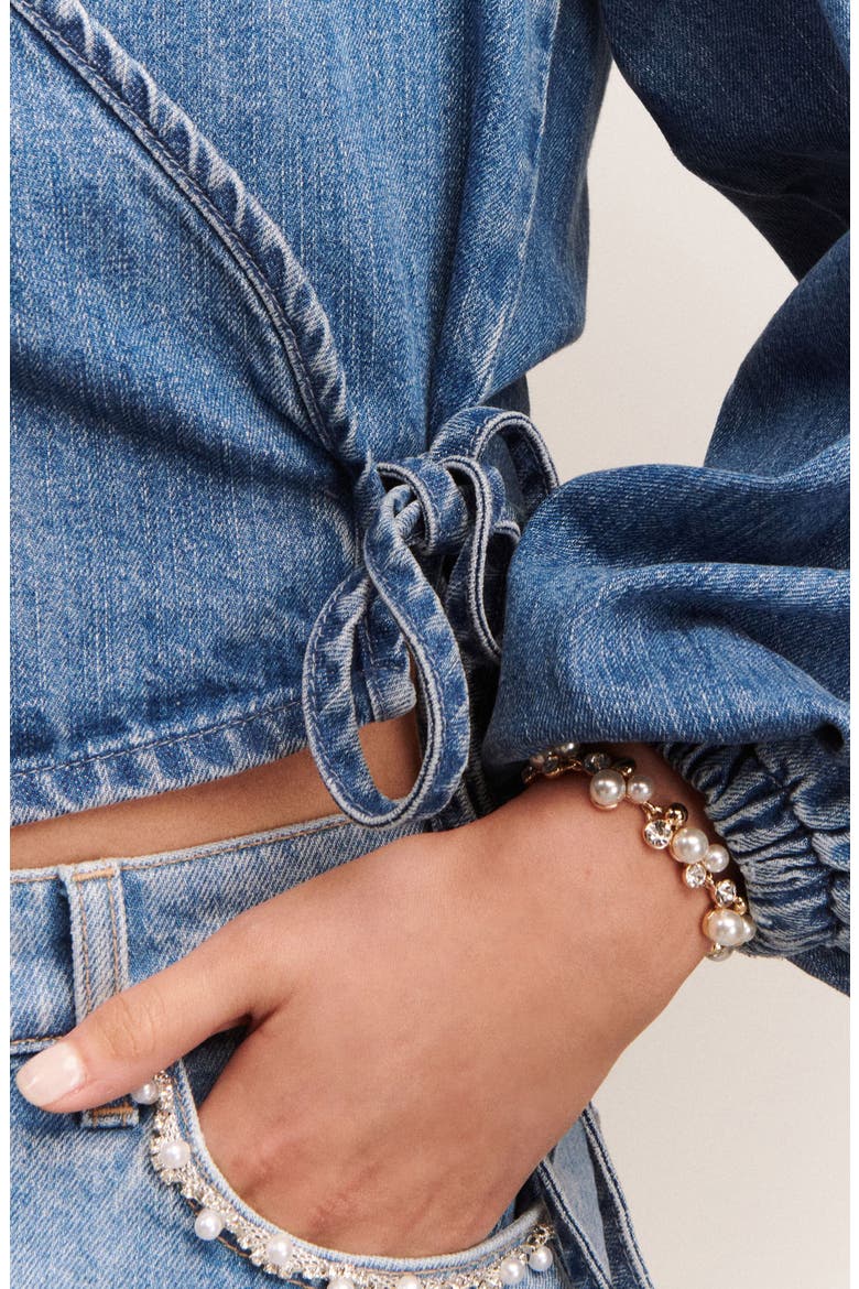 Denim Wrap Top, Alternate, color, MID BLUE DENIM