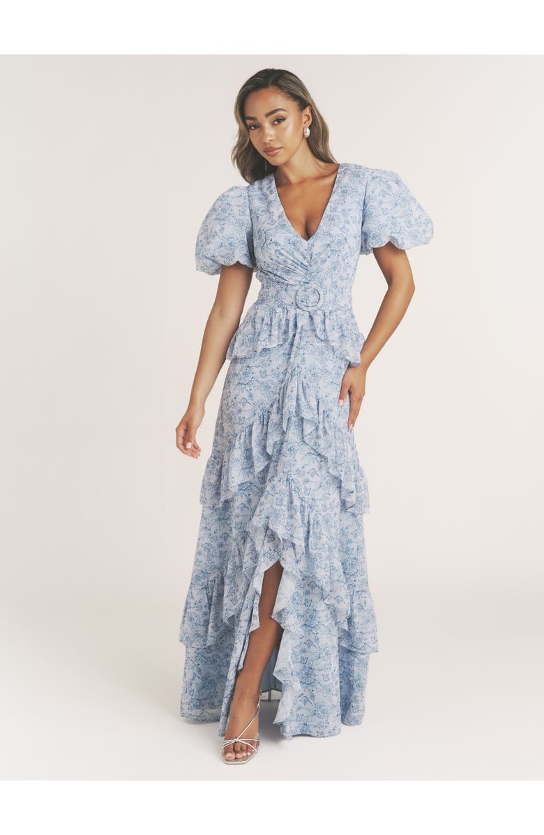 Six Stories Freya Floral Belted Ruffle Maxi Dress, Main, color, 