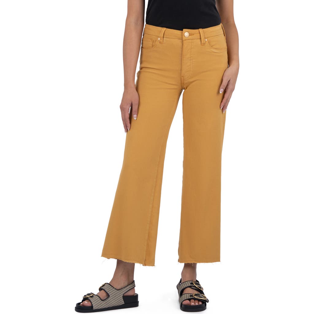 Kut From The Kloth Meg Raw Hem High Waist Ankle Wide Leg Jeans In Yellow