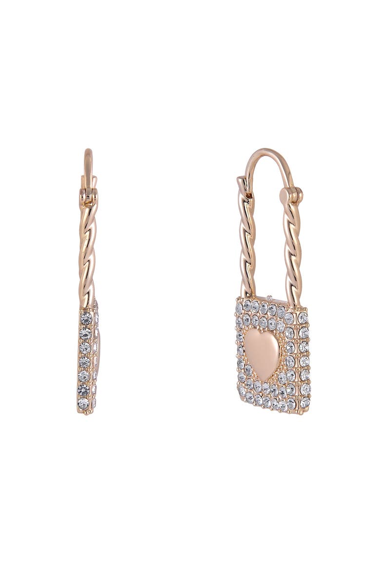 Heart & Stone Lock Earrings, Main, color, Gold