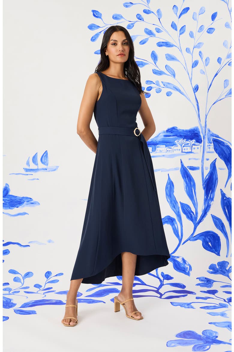 Belted High-Low Dress, Alternate, color, NAVY BLAZER