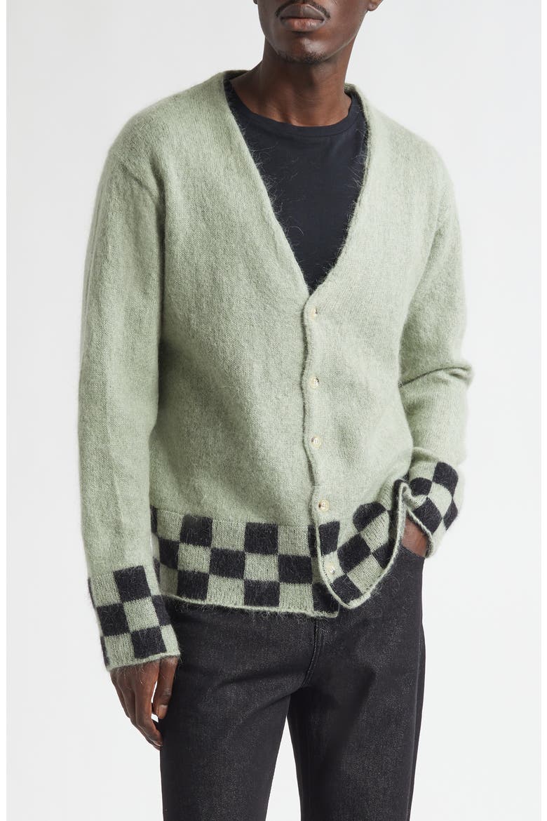 Chevy Mohair V-Neck Cardigan, Main, color, GREEN/ BLACK