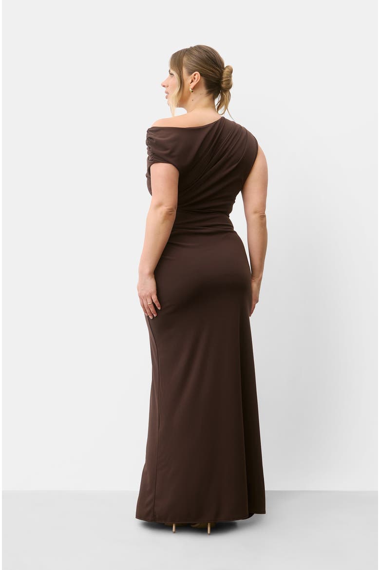 Asymmetric Neck Sculpt Bridesmaid Dress, Alternate, color, Chocolate