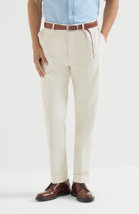 Sea Island cotton narrow wale corduroy trousers with pleat