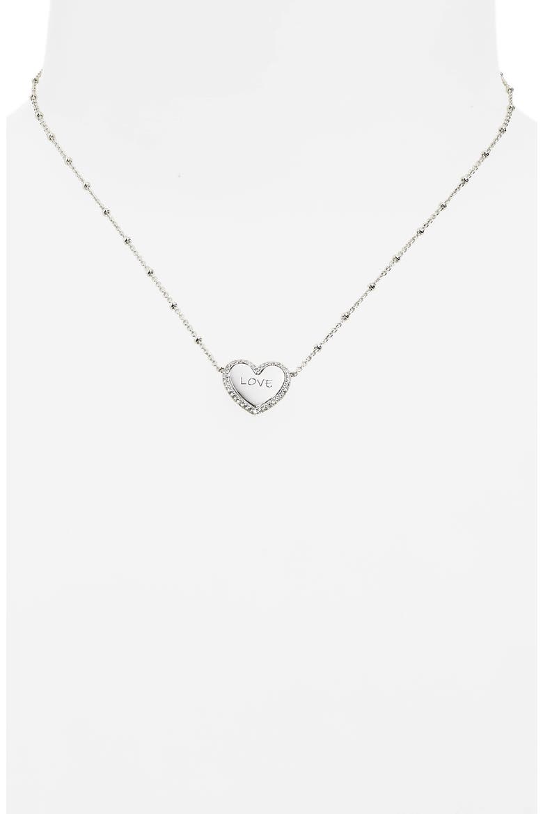 Love Engraved Heart Pendant Necklace, Alternate, color, RHODIUM