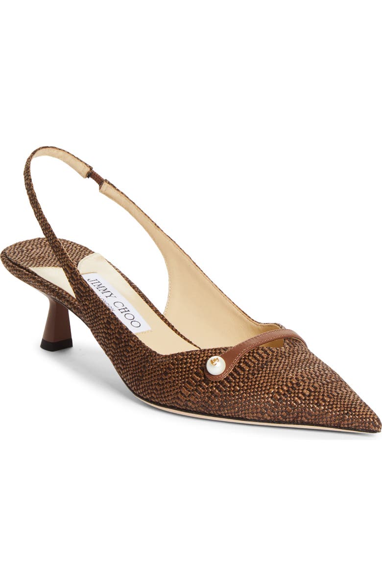 Jimmy Choo Amita Raffia Pointed Toe Slingback Pump, Main, color, Tan