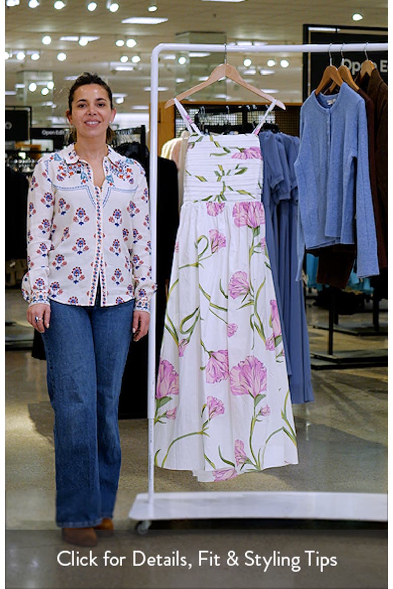 Floral Pleated Bodice Tie Back Midi Dress video