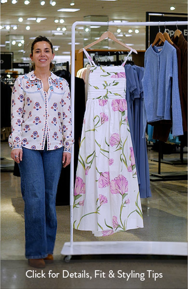 Floral Pleated Bodice Tie Back Midi Dress, sales video thumbnail