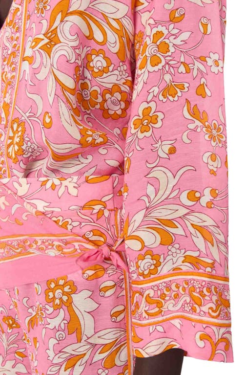 Maje Patterned Flowing Linen Shirt In Orange Pink Flowers Print