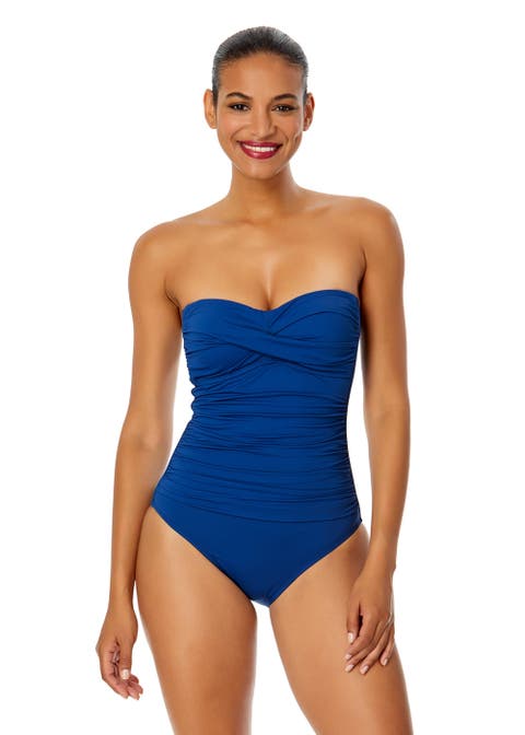 Women's Twist Front Shirred One Piece Swimsuit