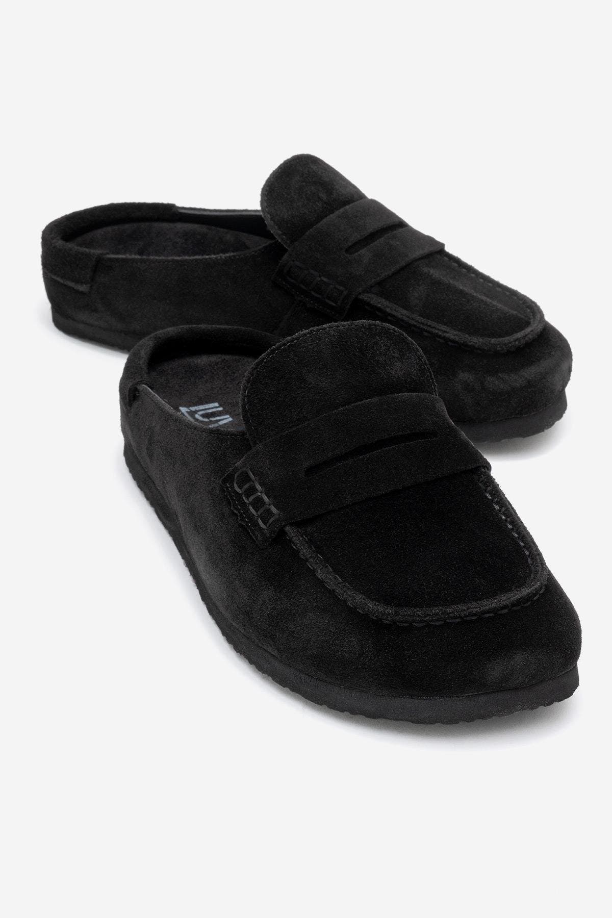 Forever & Always Shoes Priva Leather Slip-On Slipper, Main, color, Black Suede